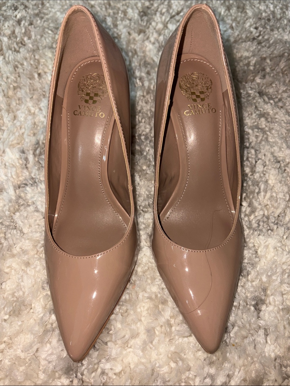 Vince Camuto Tan Beige Nude Patent Pointed-Toe Pumps